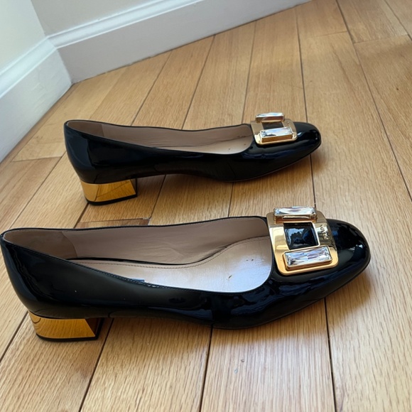 Prada Swarovski Crystal Black Patent Leather Block Heel Pumps Size 10/40 - Picture 6 of 15